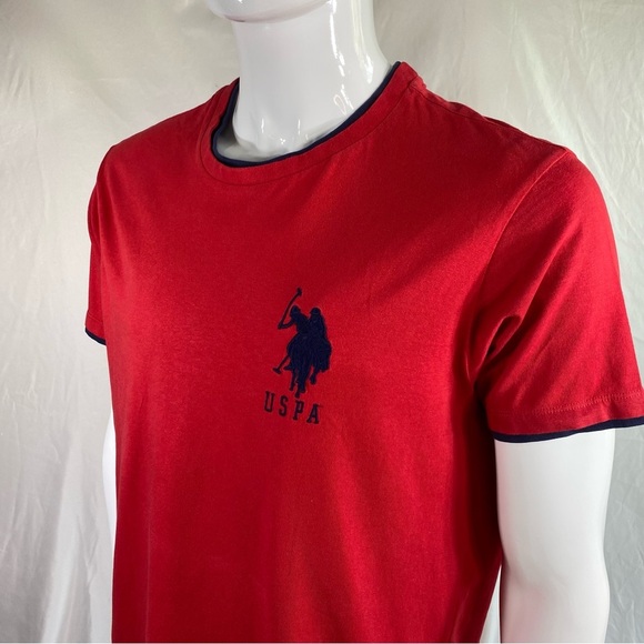 U.S. Polo Assn Red w/ Navy Blue Trim Cotton Short Sleeve Tee - Picture 2 of 7